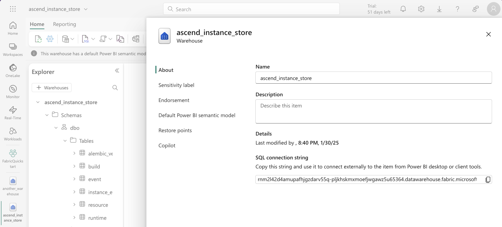 Fabric connection string