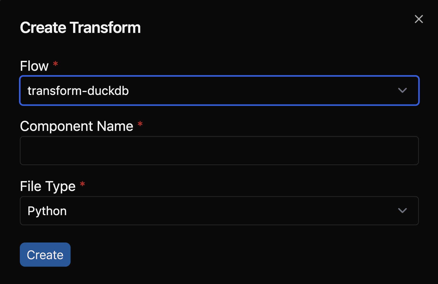 Transform creation form