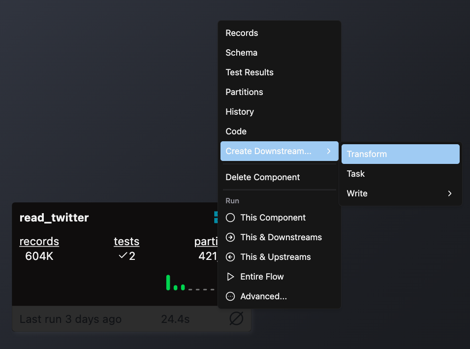 Creating a Transform from the context menu